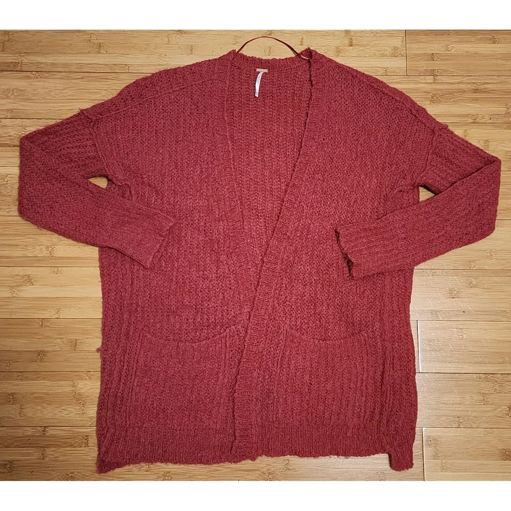 Free People Weekend Getaway Rust Red Knit Alpaca Blend Oversize Cardigan Size XS
